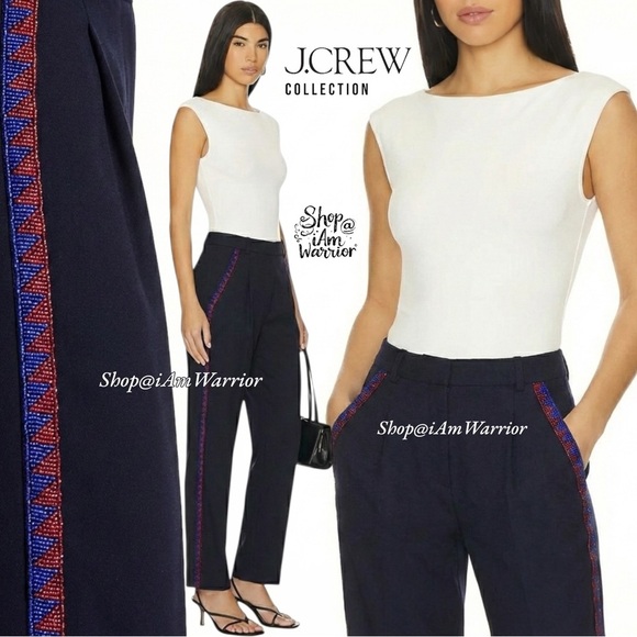J. Crew Pants - J.Crew Collection NWT beaded side stripe navy tuxedo ankle pant *shop@iamwarrior